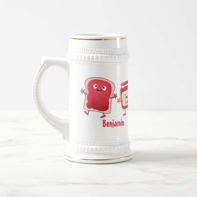 Funny bread and jam cartoon characters beer stein (Left)