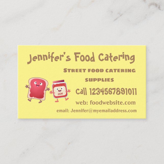 Funny bread and jam cartoon characters business card (Front)