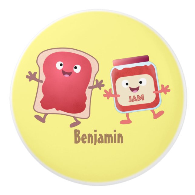 Funny bread and jam cartoon characters ceramic knob (Front)