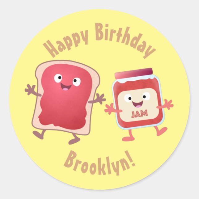 Funny bread and jam cartoon characters classic rou round sticker (Front)