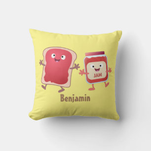 Funny bread and jam cartoon characters cushion
