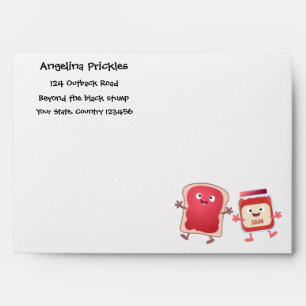 Funny bread and jam cartoon characters envelope
