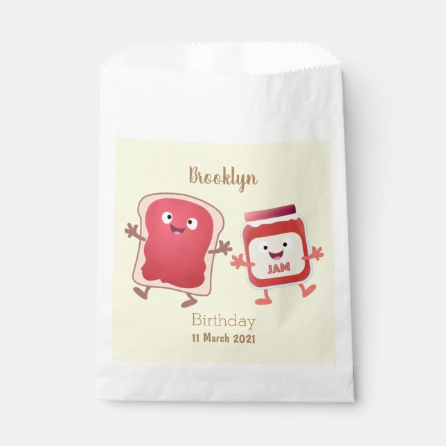 Funny bread and jam cartoon characters favour bags (Front)