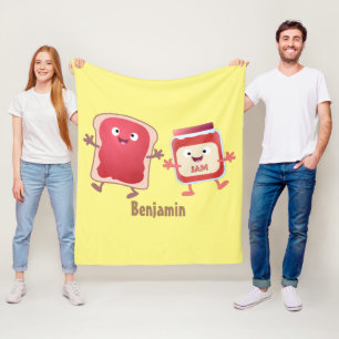 Funny bread and jam cartoon characters  fleece blanket