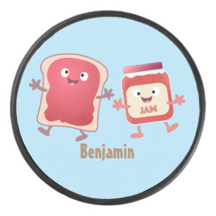 Funny bread and jam cartoon characters hockey puck