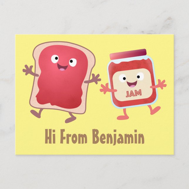 Funny bread and jam cartoon characters postcard (Front)