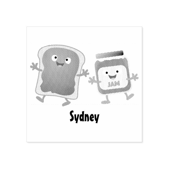 Funny bread and jam cartoon characters rubber stamp (Imprint)