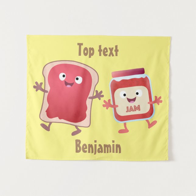 Funny bread and jam cartoon characters  tapestry (Front (Horizontal))