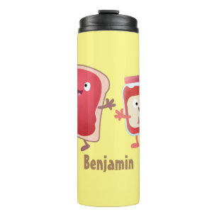 Funny bread and jam cartoon characters  thermal tumbler