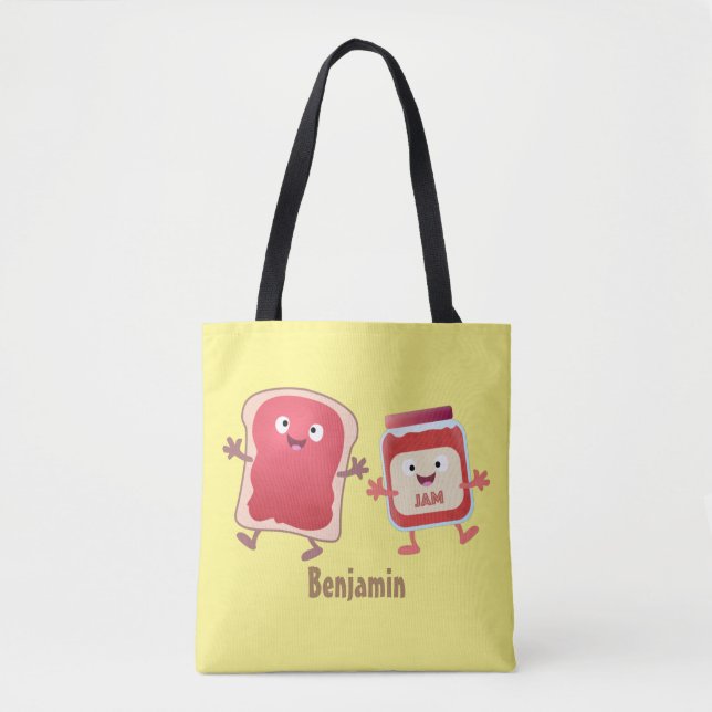 Funny bread and jam cartoon characters  tote bag (Front)