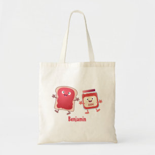 Funny bread and jam cartoon characters tote bag