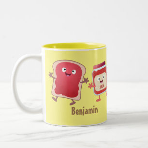 Funny bread and jam cartoon characters Two-Tone coffee mug