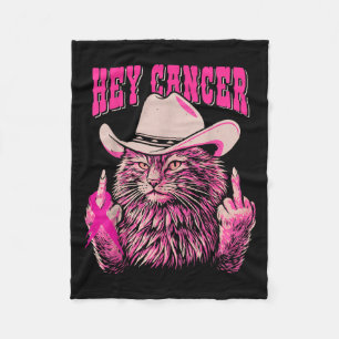 Funny Breast Cancer Awareness Western Pink Cat Wom Fleece Blanket