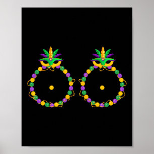 Funny Breast With Beads Nola Mardi Gras Fat Tuesda Poster
