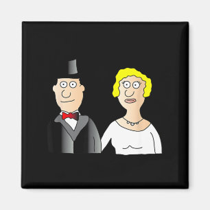 Funny bridal couple groom and bride cartoon magnet