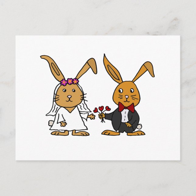 Funny Bride and Groom Brown Rabbit Wedding Cartoon Postcard (Front)