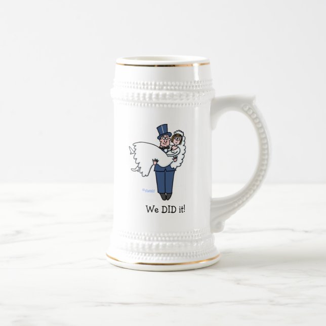 Funny Bride and Groom Cartoon Groomsmen We Did It Beer Stein (Right)