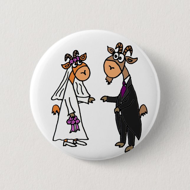 Funny Bride and Groom Goat Wedding 6 Cm Round Badge (Front)