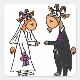 Funny Bride and Groom Goat Wedding Square Sticker