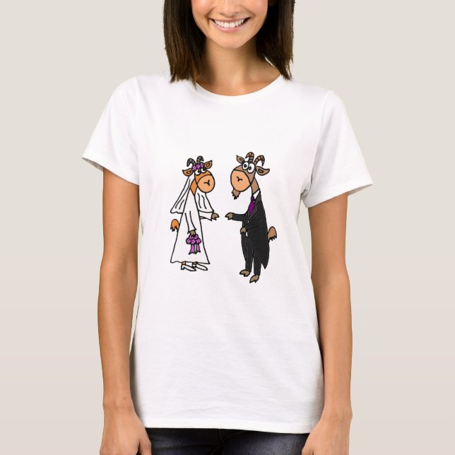 Funny Bride and Groom Goat Wedding T-Shirt (Front)