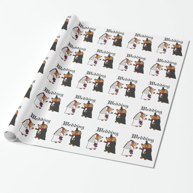 Funny Bride and Groom Hedgehog Wedding Art Wrapping Paper (Unrolled)