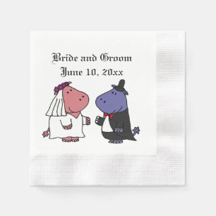 Funny Bride and Groom Hippo Wedding Cartoon Napkin
