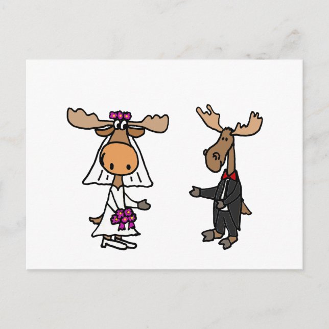 Funny Bride and Groom Moose Wedding Postcard (Front)