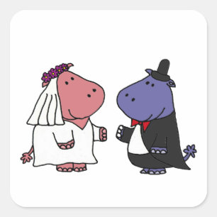 Funny Bride and Groom Wedding Cartoon Square Sticker