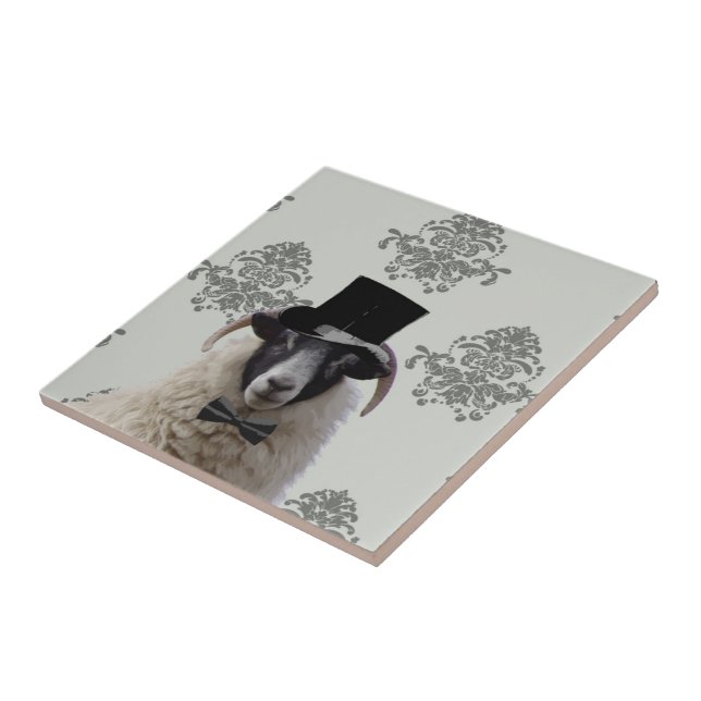 Funny bridegroom sheep in top hat tile (Side)