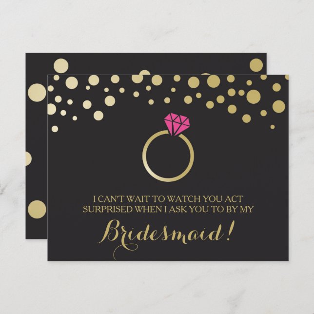 Funny BRIDESMAID PROPOSAL card ~ Black & Faux Gold (Front/Back)