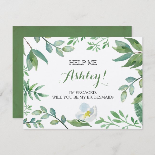 Funny BRIDESMAID PROPOSAL card, Greenery Invitation (Front/Back)