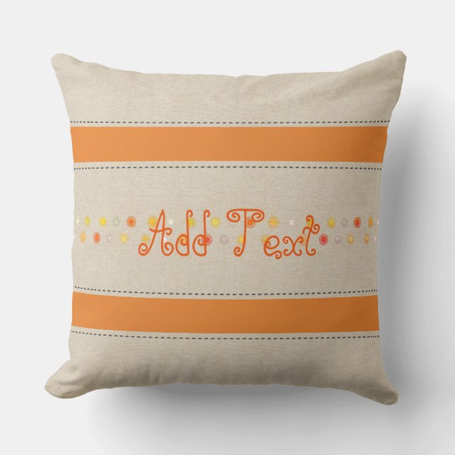Funny Bright Linen Orange Stripes Add Text Name Cushion (Front)
