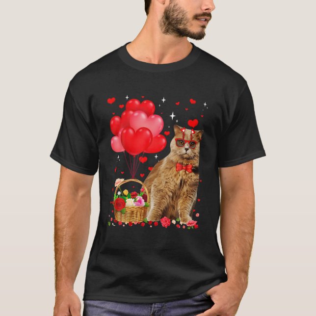 Funny British Longhair Cat Heart Valentine Cat Lov T-Shirt (Front)