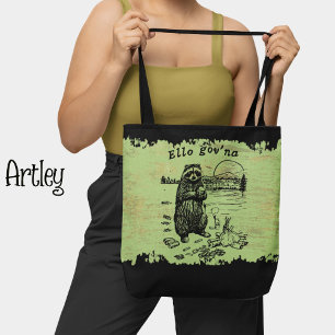 Funny British Racoon Eating Garbage Campfire  Tote Bag