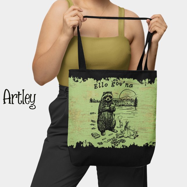 Funny British Racoon Eating Garbage Campfire  Tote Bag (Creator Uploaded)