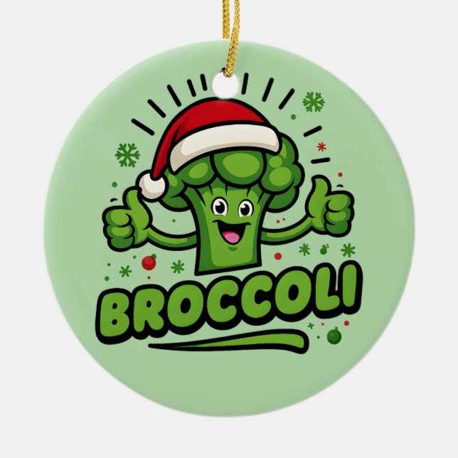 Funny Broccoli Christmas Kids Toddler Xmas Ceramic Tree Decoration (Front)