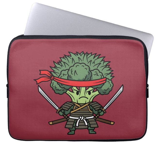 Funny Broccoli Samurai Warrior Japanese Art Illust Laptop Sleeve (Front)