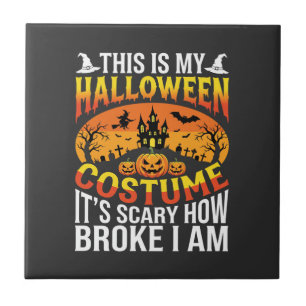 Funny Broke Halloween Costume Haunted House Design Tile