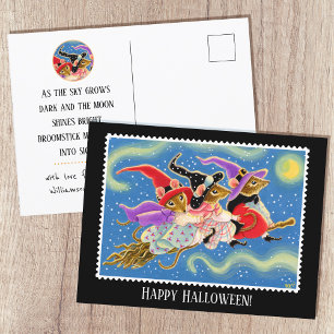 Funny Broomstick Mice Witch Mouse Halloween Fun Postcard