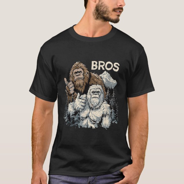 Funny Bros Bigfoot And Yeti Brothers Sasquatch Awe T-Shirt (Front)