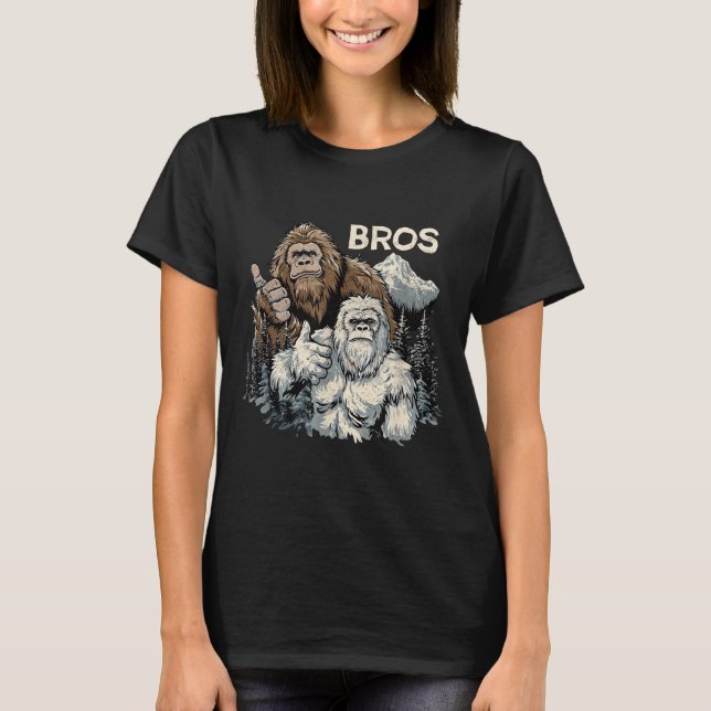 Funny Bros Bigfoot And Yeti Brothers Sasquatch Awe T-Shirt (Front)