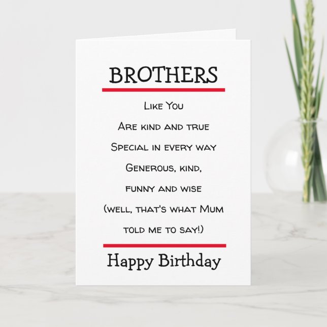 Funny Brothers Cheeky Poem Birthday Card (Front)