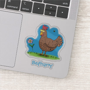 Funny brown contented chicken cartoon illustration