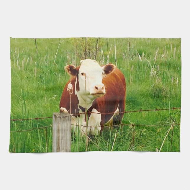 Funny Brown Cow Green 4Erik Tea Towel (Horizontal)