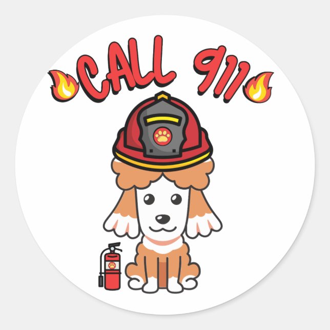 Funny Brown dog is a firefighter  Classic Round Sticker (Front)