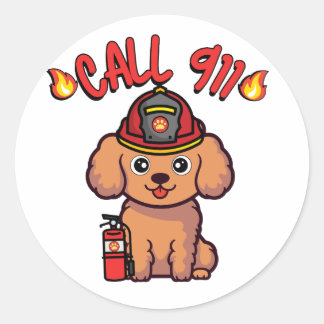 Funny Brown dog is a firefighter Classic Round Sticker