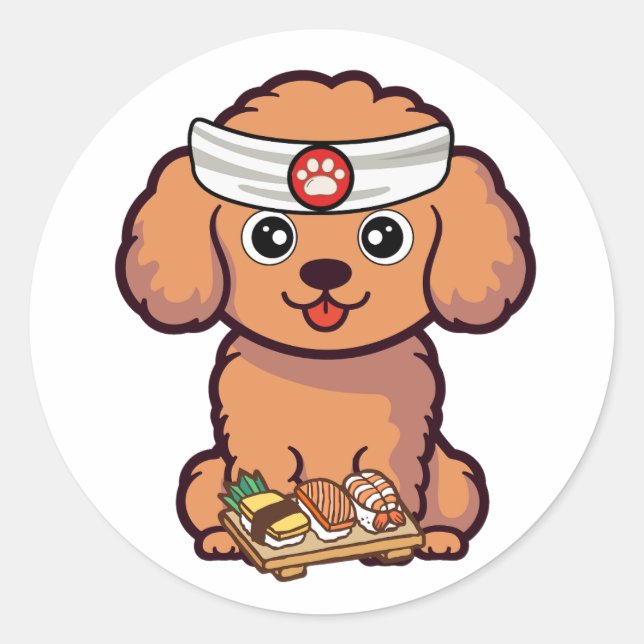 Funny brown dog is a sushi chef classic round sticker (Front)