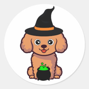 Funny brown dog is a witch classic round sticker