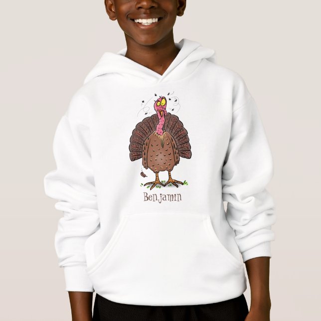 Funny brown farmyard turkey with flies cartoon (Front)