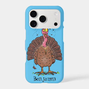 Funny brown farmyard turkey with flies cartoon